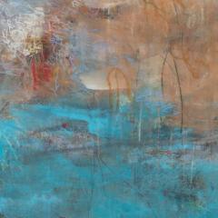 Orazio De Gennaro XI MMIX Large Abstract Painting with Blue Ochre and Red Pastel Colors - 3822720