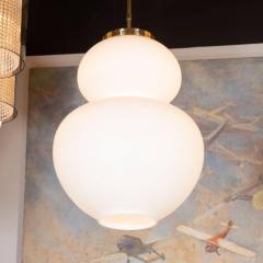 Organic Italian Mid Century Modern Curvilinear Brass and Frosted Glass Pendant - 1459991