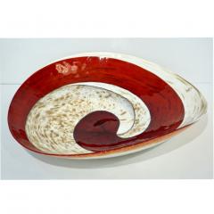 Organic Italian Pearl White Murano Glass Bowl with Swirled Wine Red Murrine - 1375542