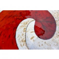 Organic Italian Pearl White Murano Glass Bowl with Swirled Wine Red Murrine - 1375546