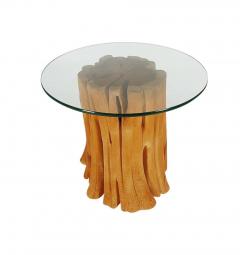 Organic Mid Century Modern Cypress Wood and Round Glass Dining Table - 2453930