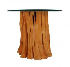 Organic Mid Century Modern Cypress Wood and Round Glass Dining Table - 2453931
