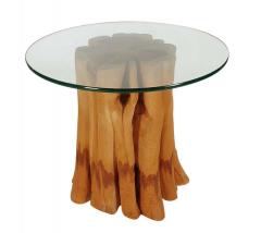 Organic Mid Century Modern Cypress Wood and Round Glass Dining Table - 2453932