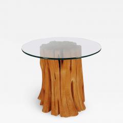 Organic Mid Century Modern Cypress Wood and Round Glass Dining Table - 2459799