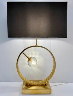 Organic Modern Italian Monumental Brass Smoked Murano Glass Round Table Lamp - 3606142