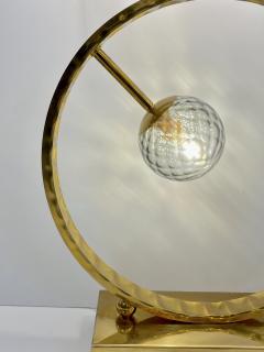 Organic Modern Italian Monumental Brass Smoked Murano Glass Round Table Lamp - 3606152