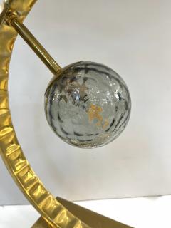 Organic Modern Italian Monumental Brass Smoked Murano Glass Round Table Lamp - 3606153