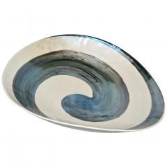 Organic Pair of Italian Pearl White Murano Glass Bowls with Aqua Blue Murrrine - 564387