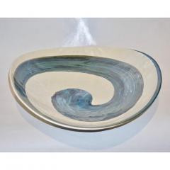 Organic Pair of Italian Pearl White Murano Glass Bowls with Aqua Blue Murrrine - 564388