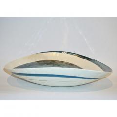 Organic Pair of Italian Pearl White Murano Glass Bowls with Aqua Blue Murrrine - 564390