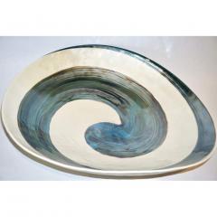 Organic Pair of Italian Pearl White Murano Glass Bowls with Aqua Blue Murrrine - 564391