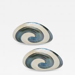 Organic Pair of Italian Pearl White Murano Glass Bowls with Aqua Blue Murrrine - 565547