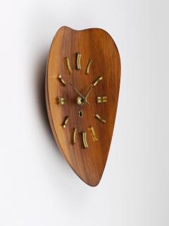 Organic Scandinavian Modern Mid Century Wall Clock Teak Brass 1950s - 4406483