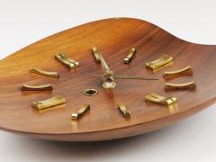 Organic Scandinavian Modern Mid Century Wall Clock Teak Brass 1950s - 4406484
