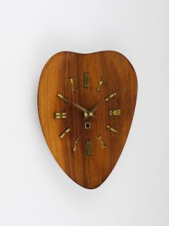 Organic Scandinavian Modern Mid Century Wall Clock Teak Brass 1950s - 4406486
