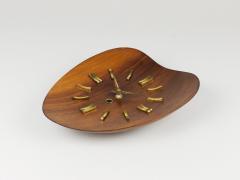 Organic Scandinavian Modern Mid Century Wall Clock Teak Brass 1950s - 4406493