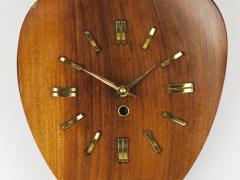 Organic Scandinavian Modern Mid Century Wall Clock Teak Brass 1950s - 4406497