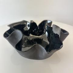 Organic ruffled edge bowl in deep blue black gloss finish  - 4498432