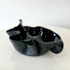 Organic ruffled edge bowl in deep blue black gloss finish  - 4498433