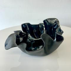Organic ruffled edge bowl in deep blue black gloss finish  - 4498436