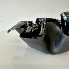 Organic ruffled edge bowl in deep blue black gloss finish  - 4498439