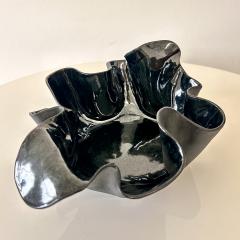 Organic ruffled edge bowl in deep blue black gloss finish  - 4498441