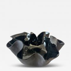Organic ruffled edge bowl in deep blue black gloss finish  - 4503537