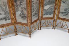 Oriental Bamboo Fabric Room Divider 1960s - 2315714