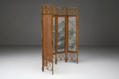 Oriental Bamboo Fabric Room Divider 1960s - 2315723