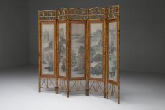 Oriental Bamboo Fabric Room Divider 1960s - 2315725