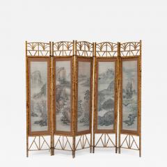 Oriental Bamboo Fabric Room Divider 1960s - 2317423