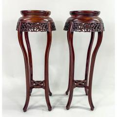 Oriental Chinese Carved Rosewood Pedestal Plant Stand With Granite Top a Pair - 3055181