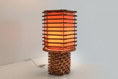 Oriental Table Lamp in Wood and Linen Asia 1950s - 1566343