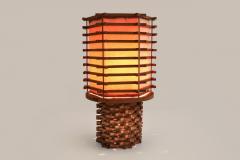 Oriental Table Lamp in Wood and Linen Asia 1950s - 1566349