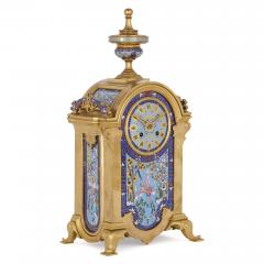 Oriental style gilt bronze and champlev enamel clock set - 3743843