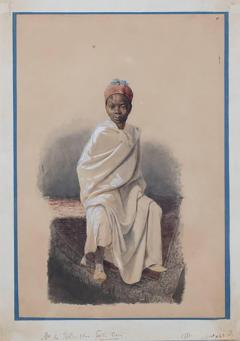 Orientalist watercolor of young African boy - 786048