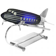 Original Art Deco Airplane Lamp w Colbolt Illuminating Glass - 3675066