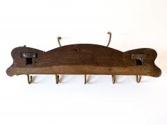 Original Art Nouveau Brass Wood Coat Rack or Hanger Germany 1900s - 4441446