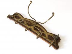 Original Art Nouveau Brass Wood Coat Rack or Hanger Germany 1900s - 4441447
