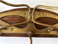 Original Art Nouveau Brass Wood Coat Rack or Hanger Germany 1900s - 4441451