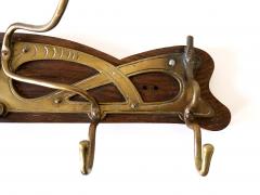 Original Art Nouveau Brass Wood Coat Rack or Hanger Germany 1900s - 4441452