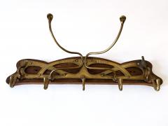 Original Art Nouveau Brass Wood Coat Rack or Hanger Germany 1900s - 4441453