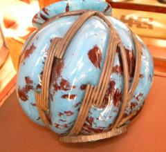 Original Blue spotted glass with iron in Lorraine style vase - 1370507
