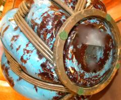 Original Blue spotted glass with iron in Lorraine style vase - 1370508