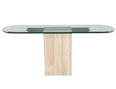 Original Italian Travertine Console Table with Glass Top and Brass Detailing - 2535966