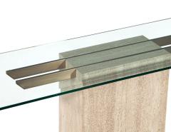 Original Italian Travertine Console Table with Glass Top and Brass Detailing - 2535967