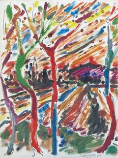 Original John Kalamaras Colorful Watercolor Landscape Painting - 4434663