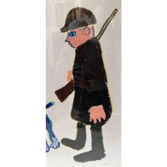 Original Makan Negahban Dog Painting on Paper in Lucite Frame - 4453038