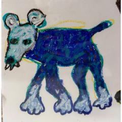 Original Makan Negahban Dog Painting on Paper in Lucite Frame - 4453039