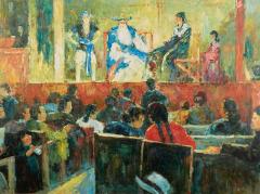 Original Oil Painting of a Chinese Theater Interior Scene - 4306010